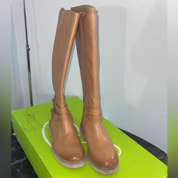 Sam Edelman Freda Tall Leather Riding Boots Tan Size 8.5 Moto Biker Buckles NEW - Picture 7 of 16
